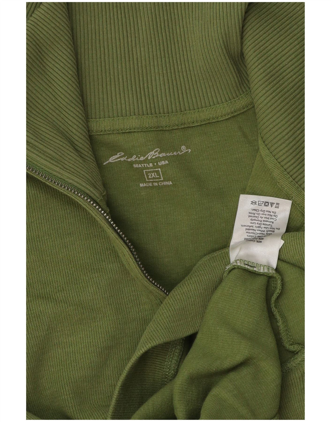 Maglione da uomo con collo con zip EDDIE BAUER 2XL cotone verde