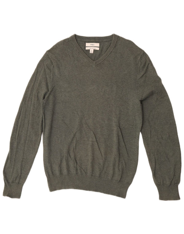 Maglione da uomo con scollo a V Marks & Spencer piccolo in cotone kaki