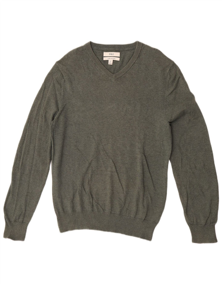 Maglione da uomo con scollo a V Marks & Spencer piccolo in cotone kaki