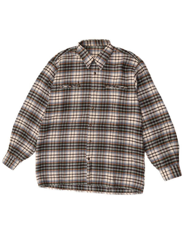 Camicia overshirt da uomo vintage in lana a quadri multicolore grande