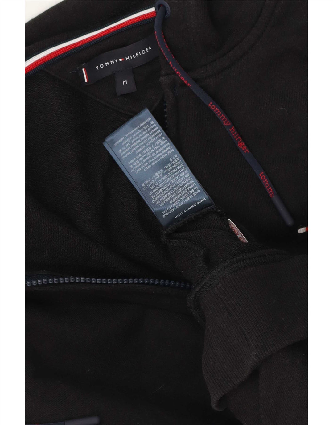 Maglione con cappuccio e zip grafica da uomo Tommy Hilfiger in cotone nero medio