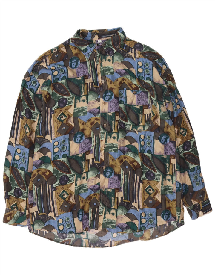 Camicia New Fast da uomo con motivo astratto taglia 41/42 grande seta multicolore
