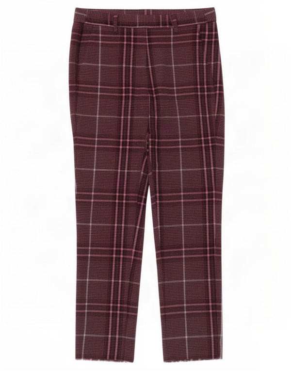 Pantaloni da abito da donna Marks & Spencer UK 10 piccoli W28 L28 quadri bordeaux