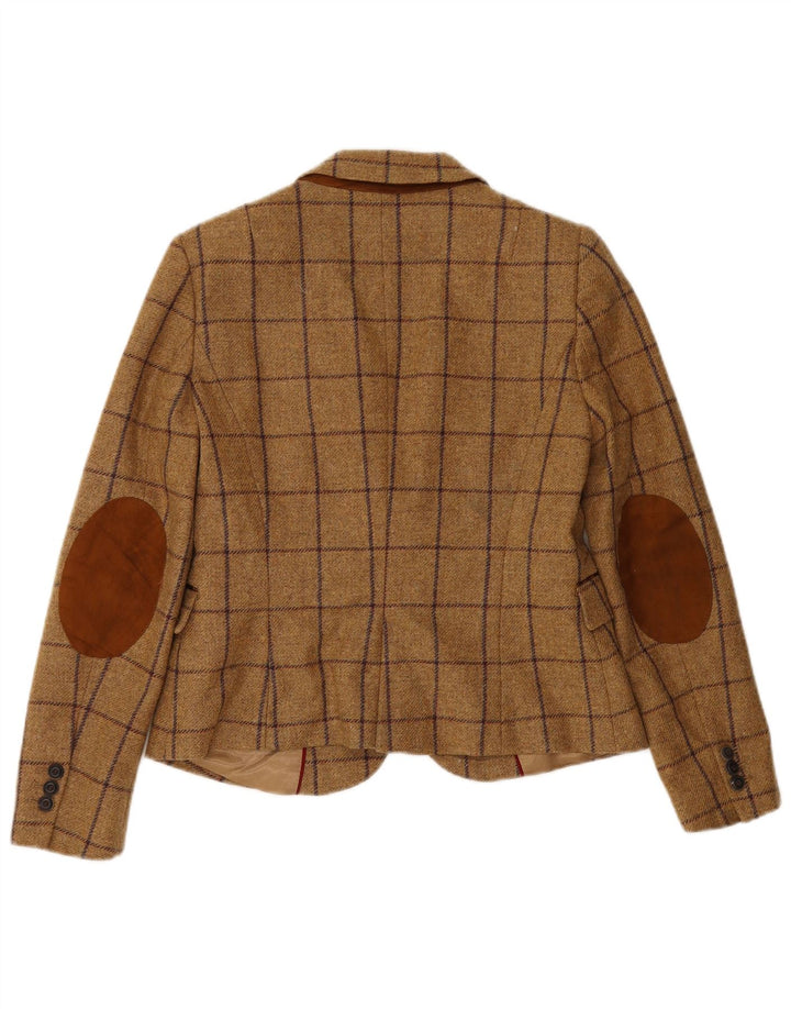 Giacca blazer a 1 bottone da donna Zara UK 14 lana a quadri marroni grandi