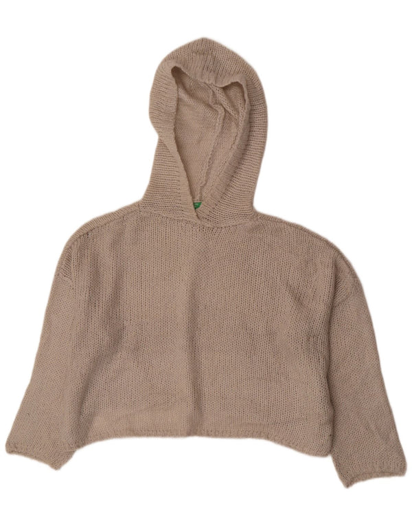 Maglione oversize con cappuccio corto da donna Benetton UK 10 piccolo Beige