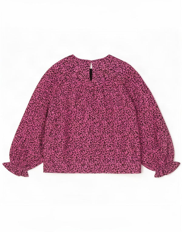 Top camicetta a maniche lunghe da donna selezionata UK 18 XL Poliestere floreale rosa