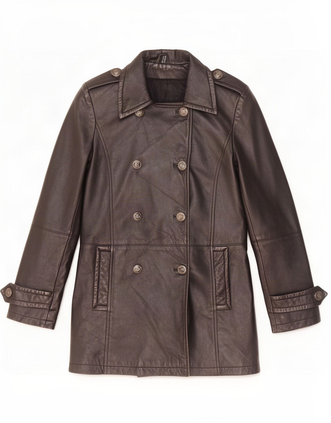 Cappotto in pelle vintage da donna UK 10 piccolo nero