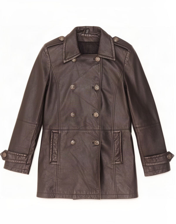 Cappotto in pelle vintage da donna UK 10 piccolo nero