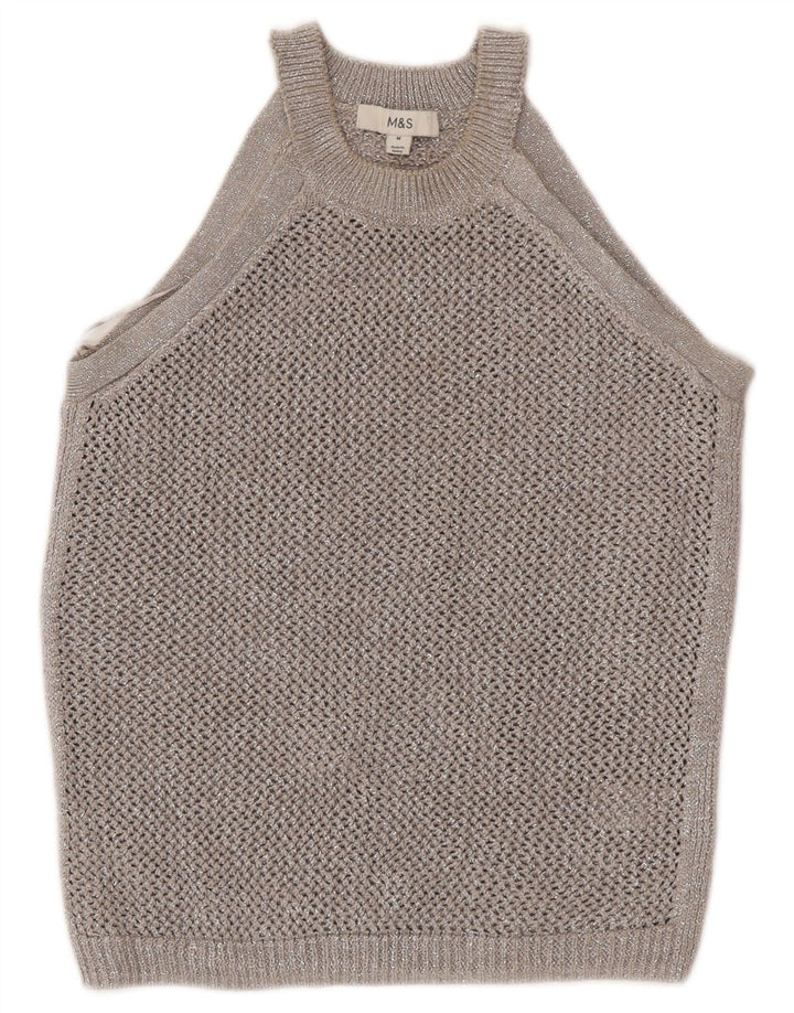Top corto all'uncinetto da donna Marks & Spencer UK 12 Cotone screziato grigio medio