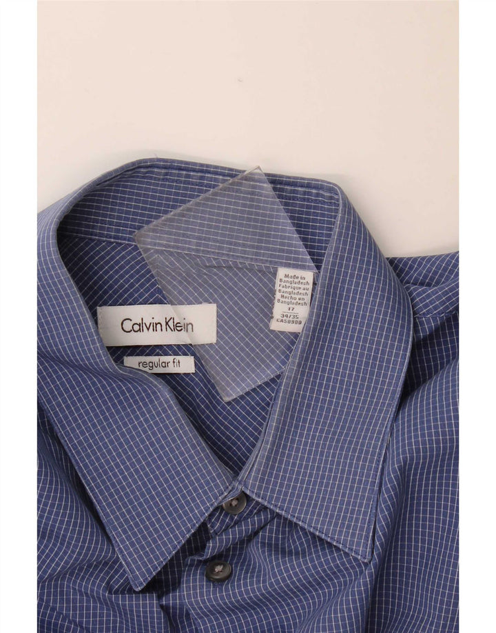 Camicia da uomo Regular Fit Calvin Klein taglia 17 XL in cotone a quadretti blu navy