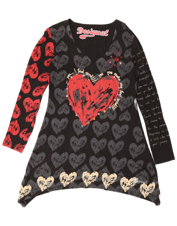 Desigual Abito tunica a maniche lunghe con grafica da donna UK 14 Medium Black Heart