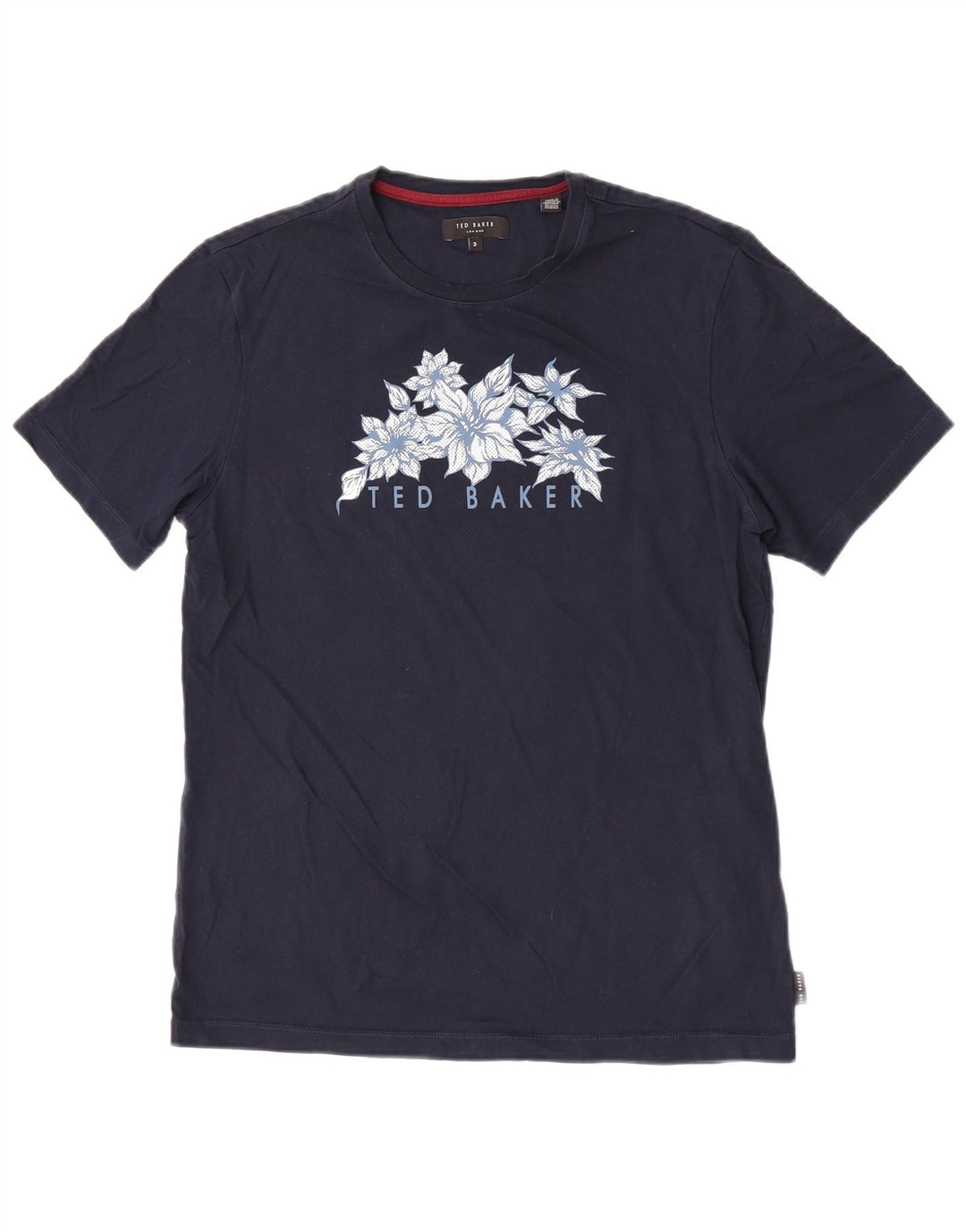 T-shirt grafica da uomo Ted Baker taglia 3 media cotone floreale blu navy