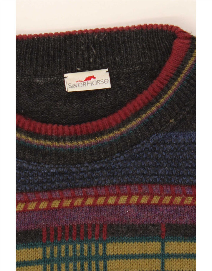 Maglione maglione girocollo vintage da uomo XL a righe multicolore