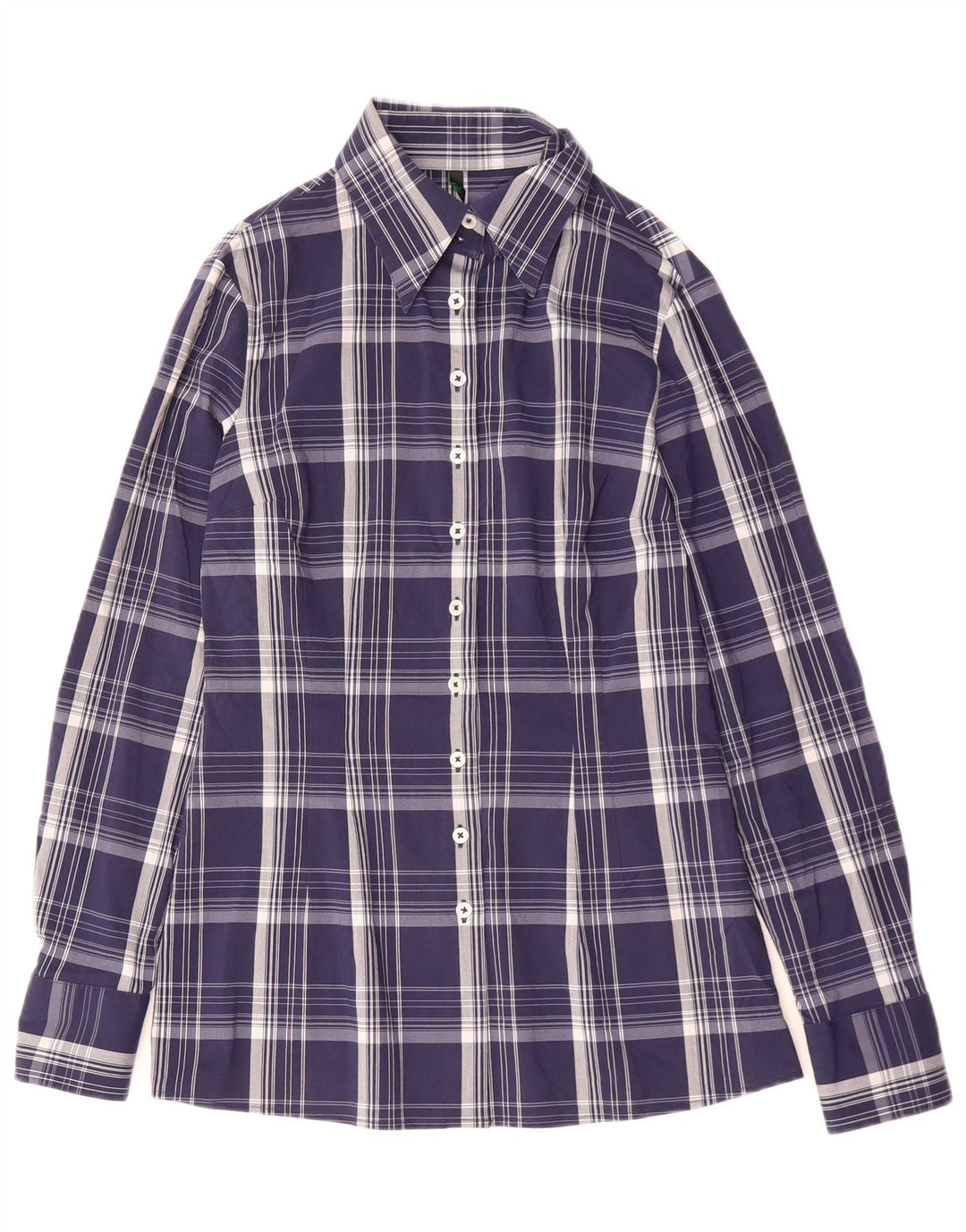 Camicia da donna BENETTON UK 10 piccola in cotone a quadri blu navy