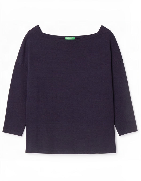 Top da donna Benetton manica 3/4 UK 18 XL lino blu navy