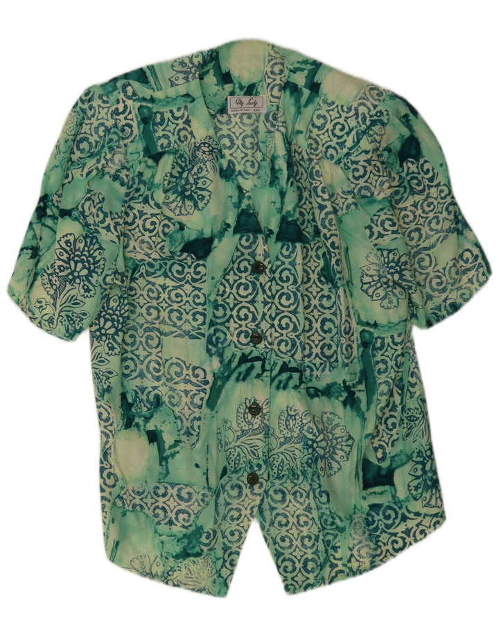Camicetta camicia a maniche corte da donna vintage UK 14 Patchwork verde medio