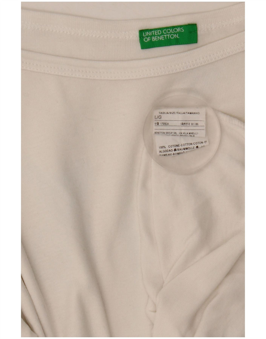 Top da donna Benetton manica 3/4 UK 14 grande cotone bianco