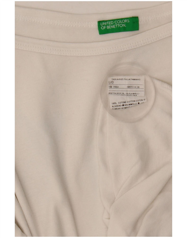 Top da donna Benetton manica 3/4 UK 14 grande cotone bianco