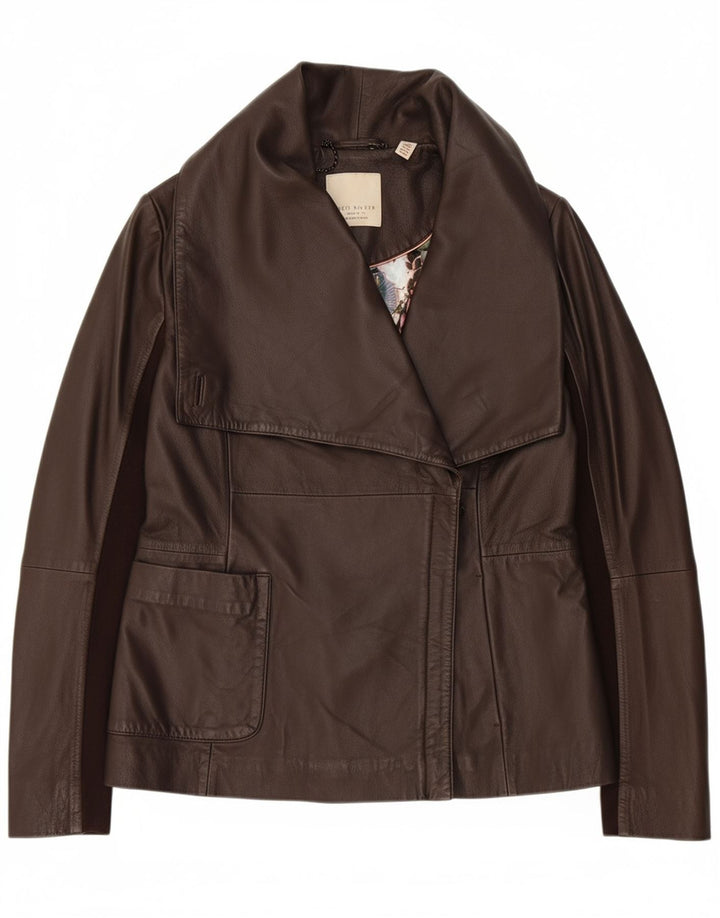 TED BAKER Womens Leather Jacket Size 4 Large Brown Leather