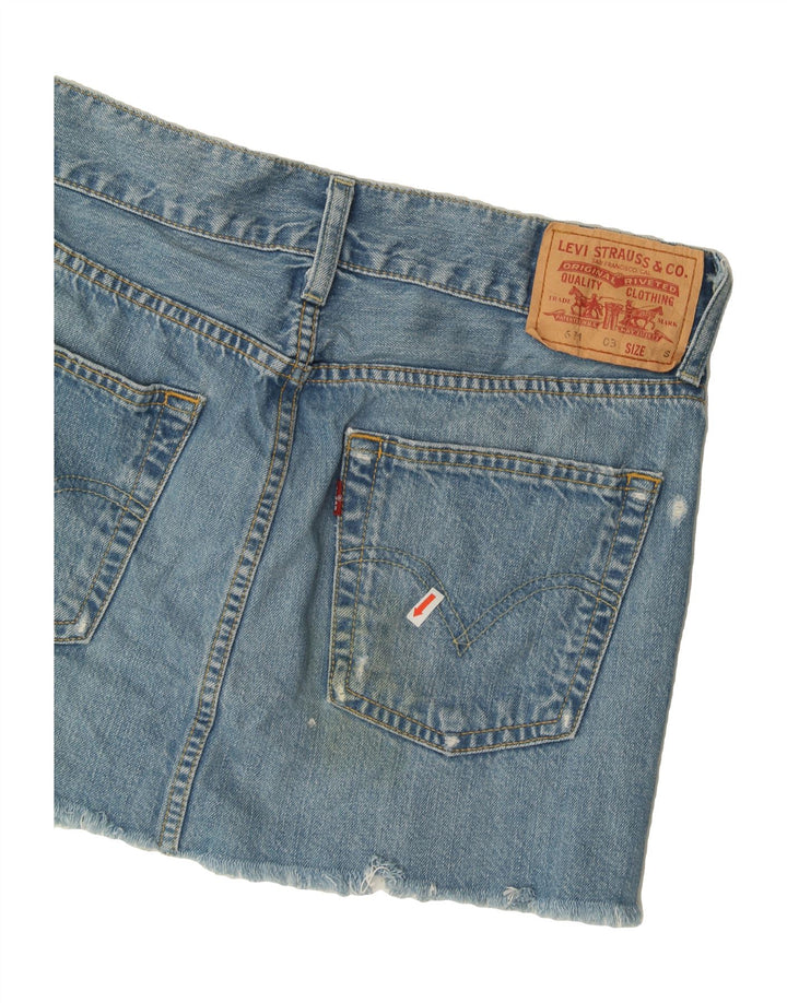 LEVI'S Womens 511 Distressed Denim Skirt Small W30  Blue Spotted Cotton Vintage Levi's and Second-Hand Levi's from Messina Hembry 