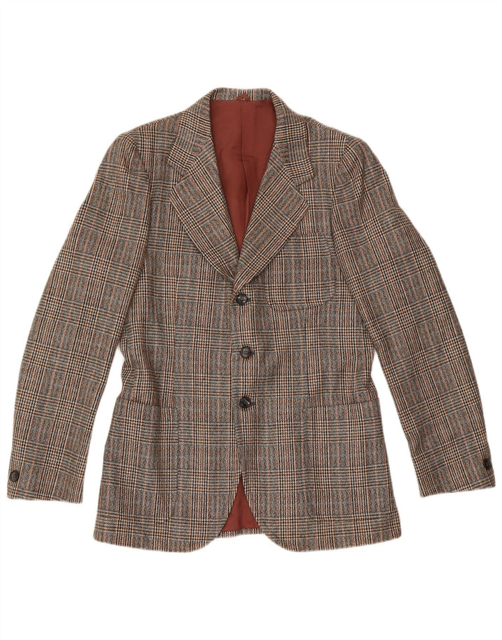 Giacca blazer vintage da uomo a 3 bottoni IT 46 piccolo pied de poule marrone