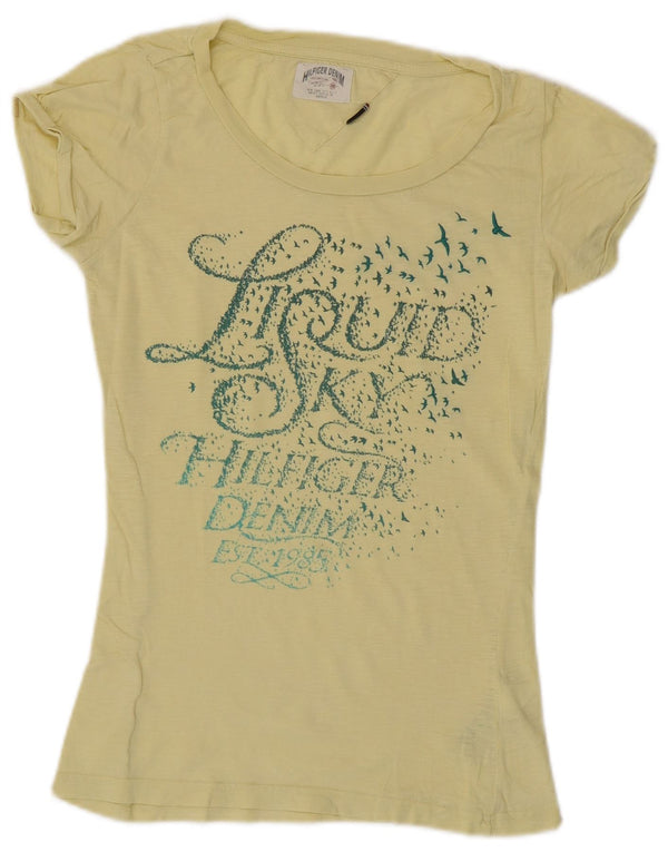 Tommy Hilfiger Womens Graphic T-Shirt Top UK 10 Small Yellow Cotton