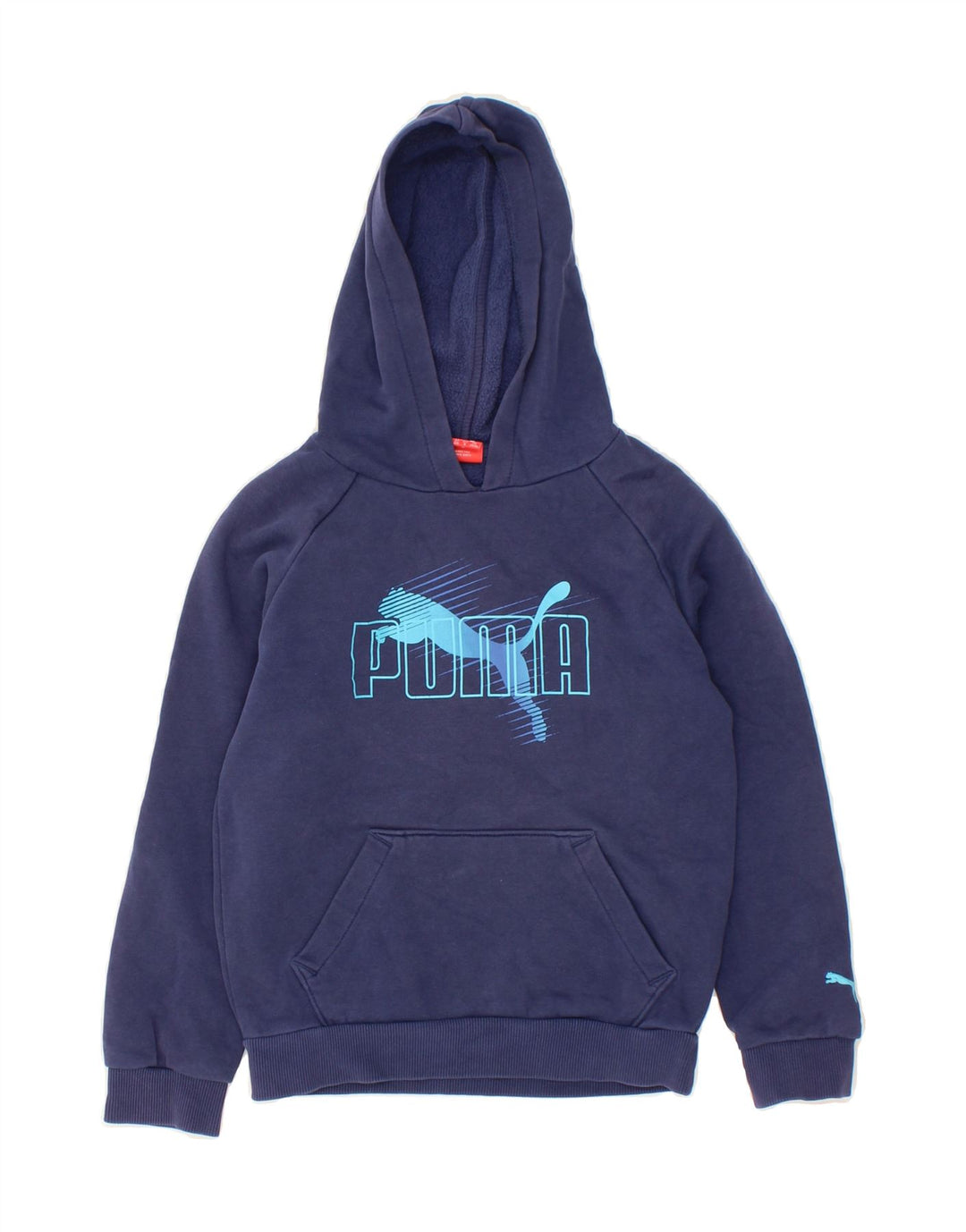PUMA Boys Graphic Hoodie Jumper 7-8 Years Small Navy Blue Vintage Puma and Second-Hand Puma from Messina Hembry 