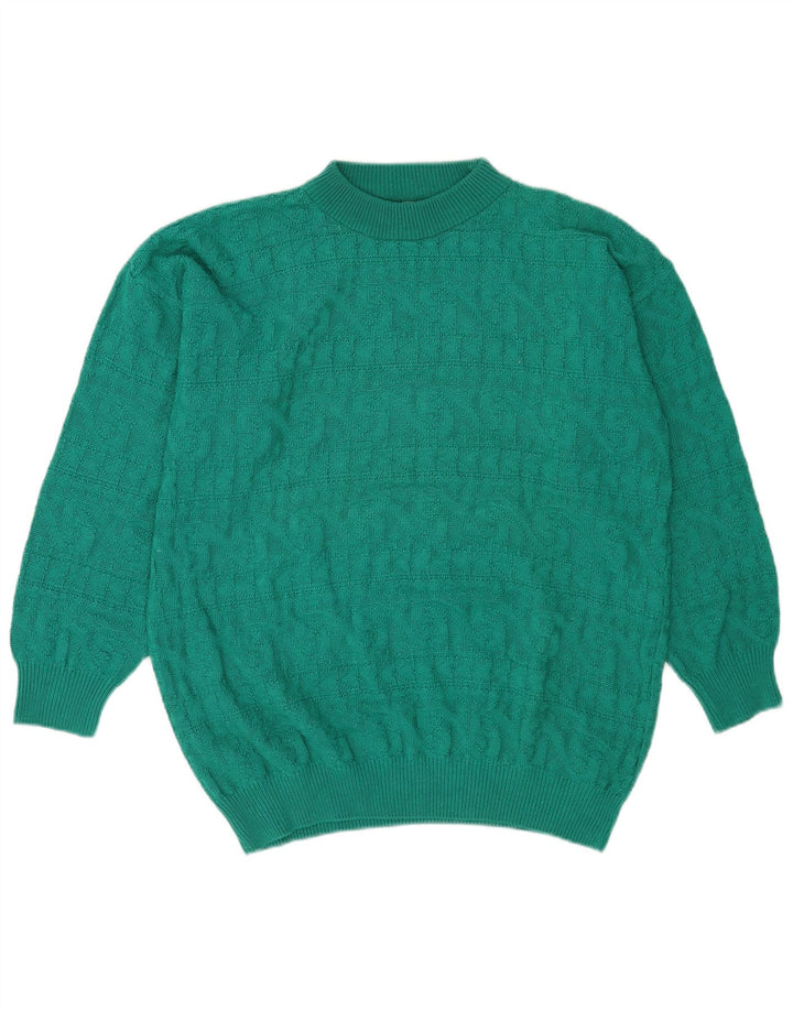 Maglione maglione collo alto da donna vintage UK 14 Verde medio geometrico
