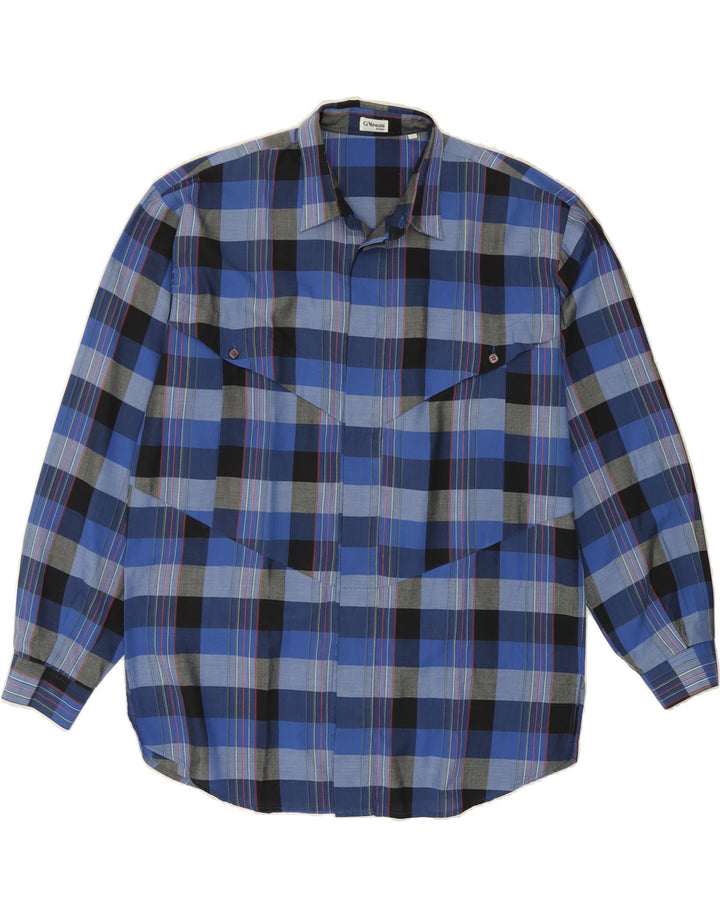 VINTAGE Mens Shirt Large Blue Check Cotton Vintage Vintage and Second-Hand Vintage from Messina Hembry 