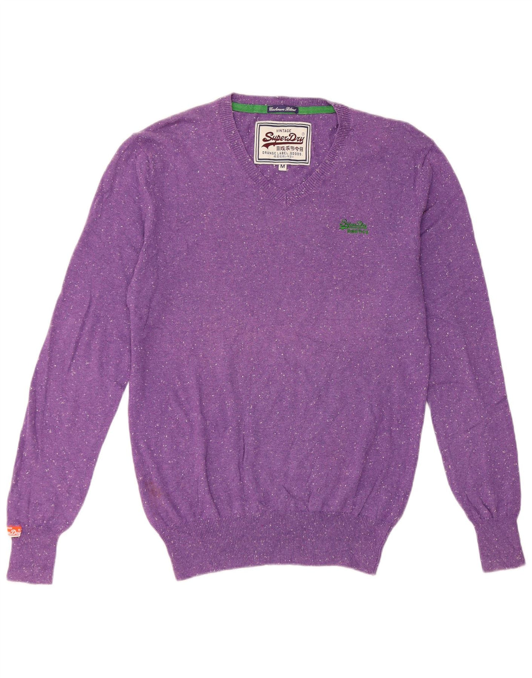 Maglione da uomo con scollo a V Superdry in cotone screziato viola medio
