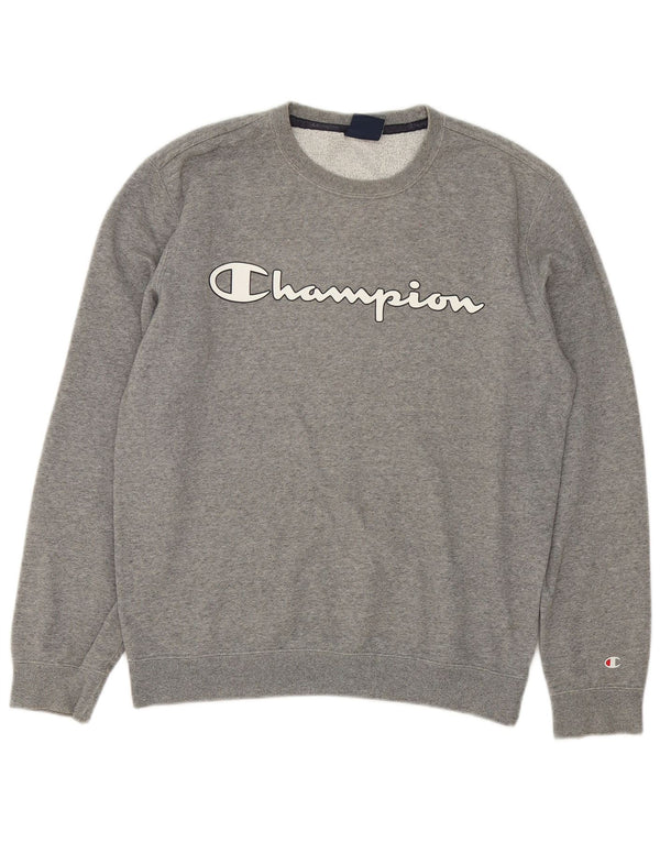 Felpa grafica da uomo Champion, maglione piccolo, cotone chiazzato grigio