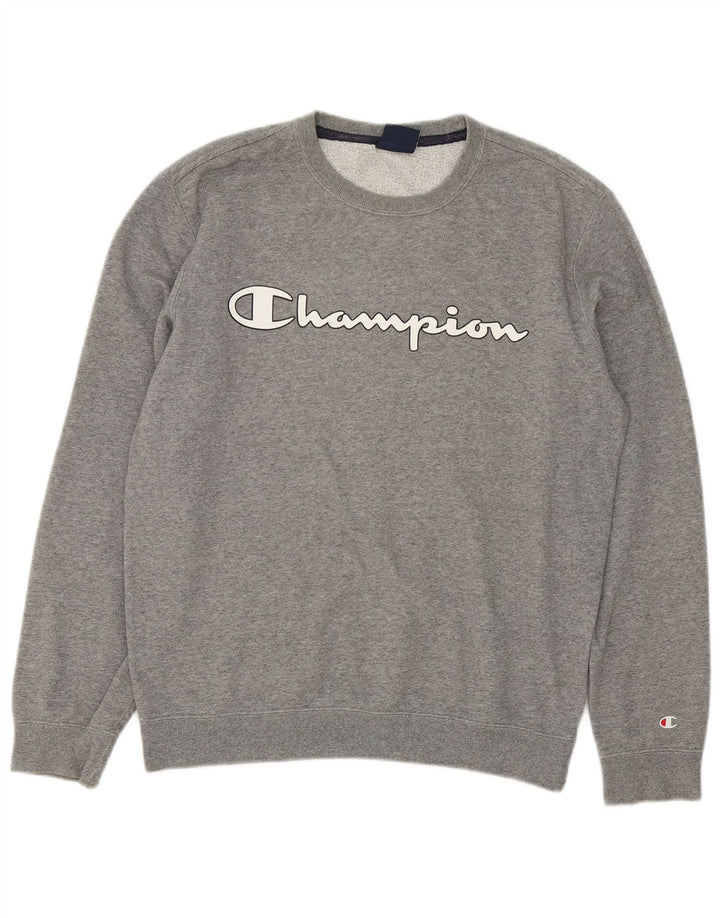 Felpa grafica da uomo Champion, maglione piccolo, cotone chiazzato grigio