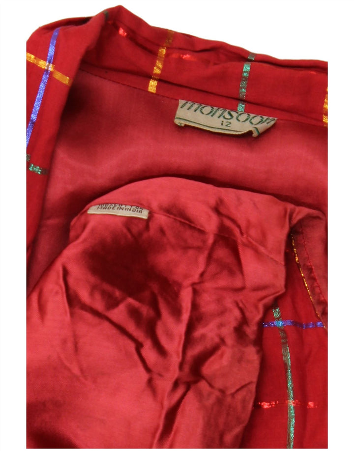 MONSOON Giacca blazer da donna a 1 bottone UK 12 Cotone a quadri bordeaux medio