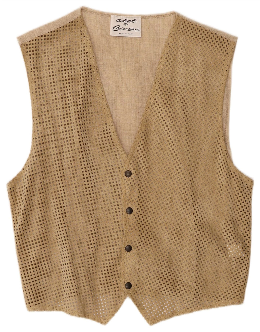 Gilet vintage da uomo in pelle scamosciata IT 46 piccolo in pelle beige
