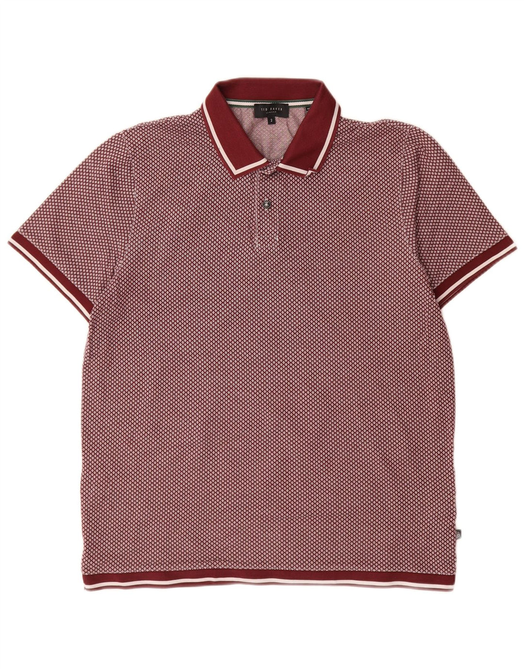 Polo da uomo Ted Baker taglia 2 piccola in cotone maculato bordeaux
