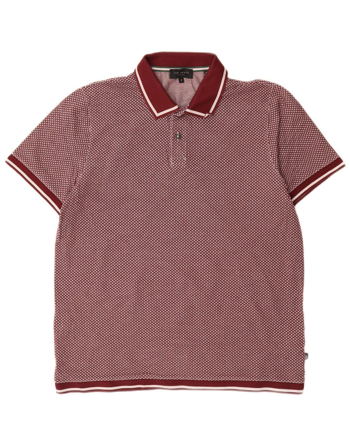 Polo da uomo Ted Baker taglia 2 piccola in cotone maculato bordeaux