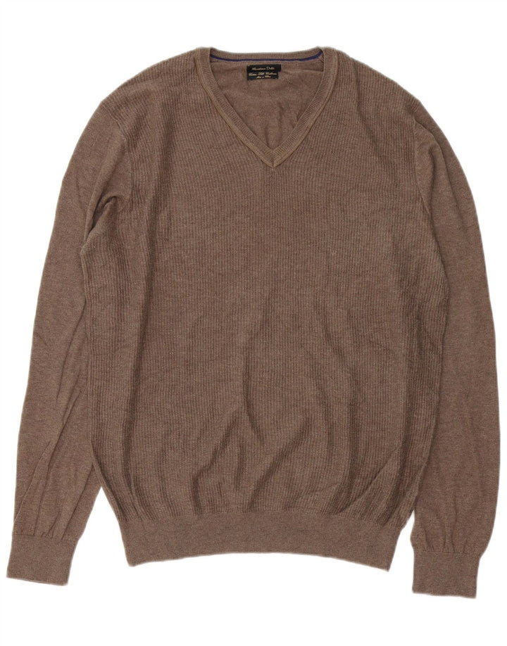 Massimo Dutti Maglione da uomo con scollo a V grande in cotone marrone