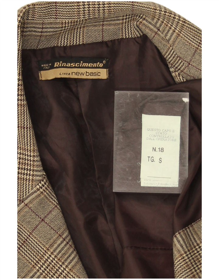 Rinascimento Giacca Blazer da Donna a 1 Bottone UK 10 Piccolo Pied De Poule Marrone