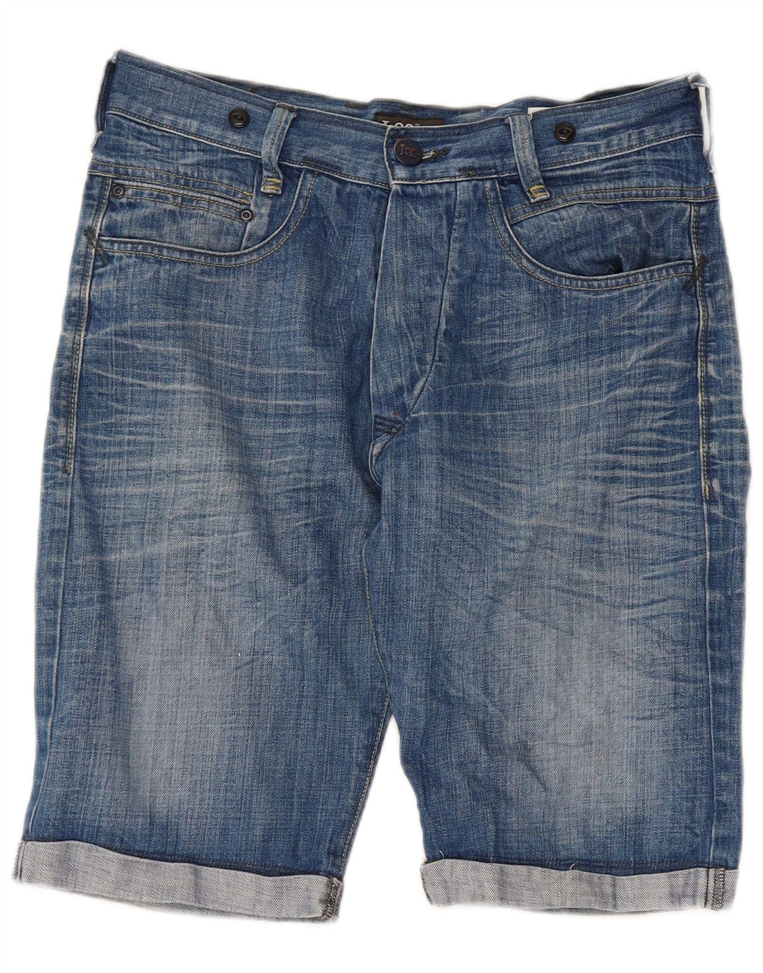 Pantaloncini di jeans da uomo verdi Cinch Lee W29 piccoli in cotone blu
