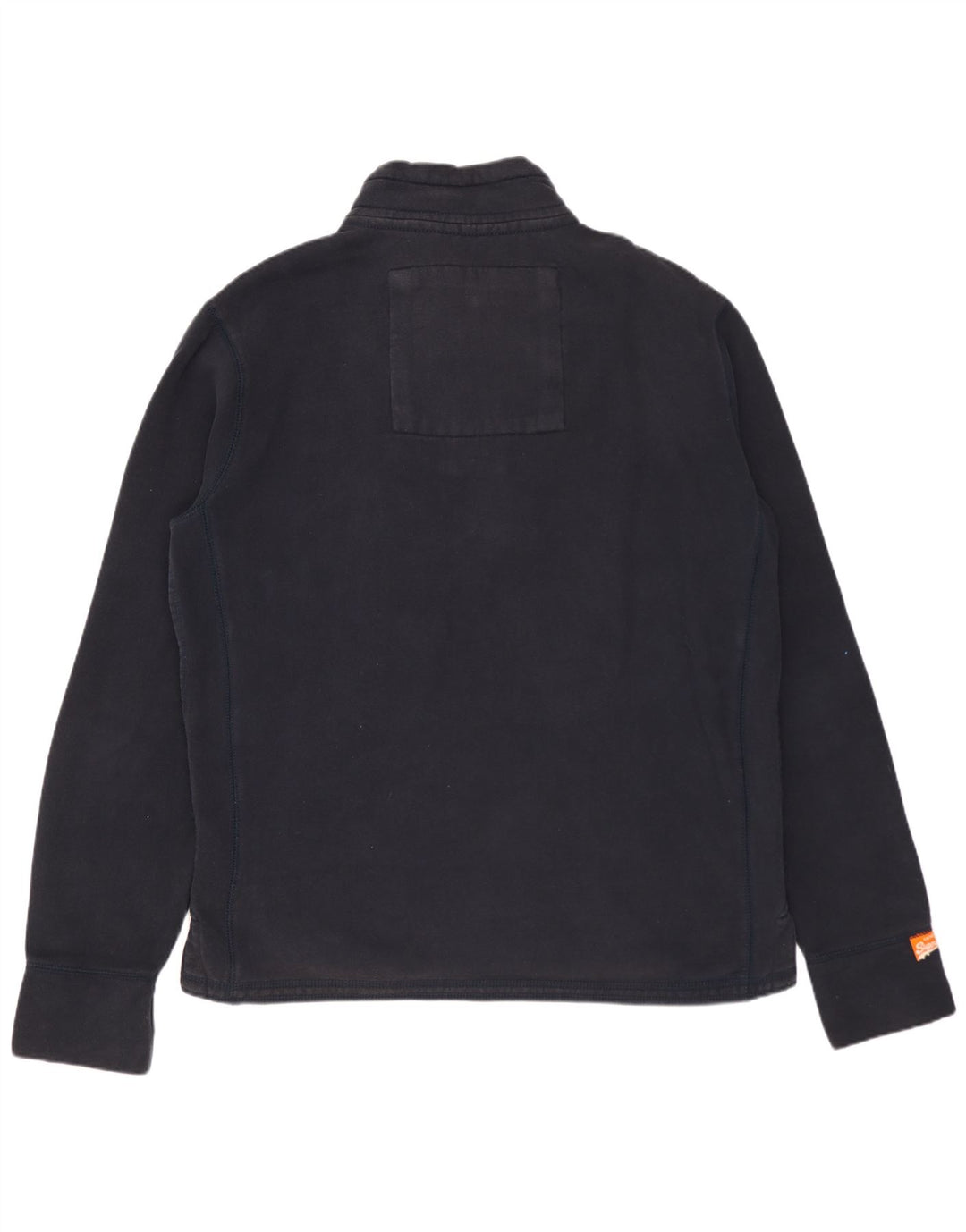Felpa da uomo con collo con bottoni grafici Superdry, maglione grande, cotone blu navy