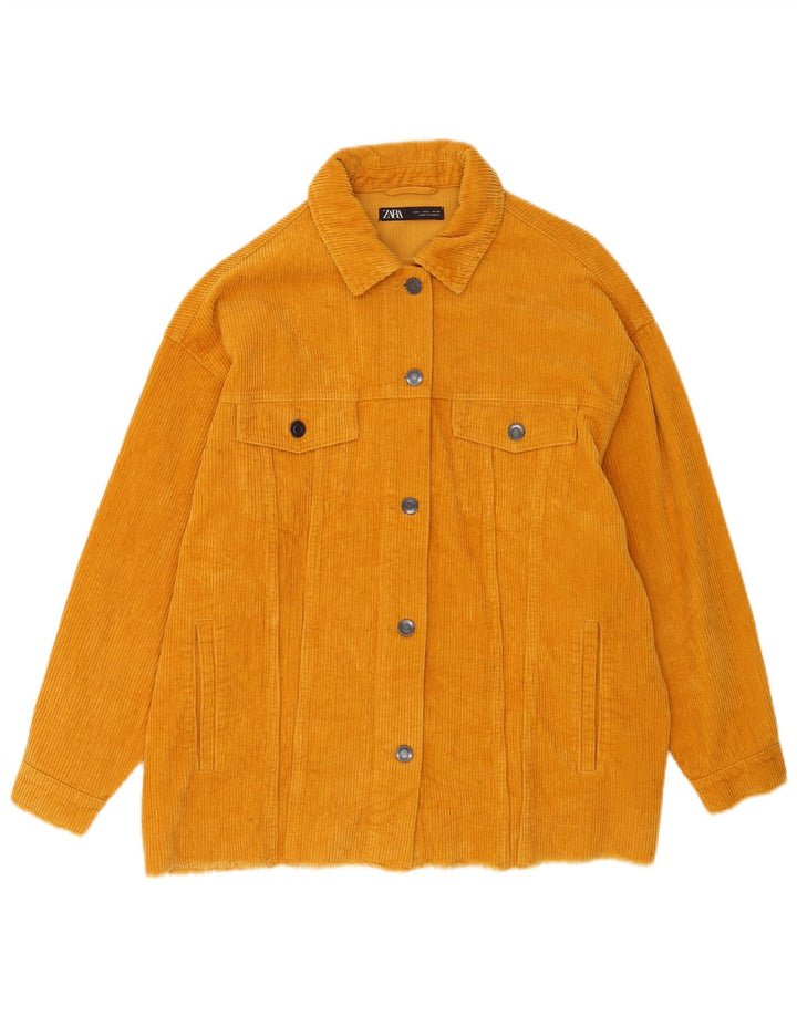 Giacca da donna oversize in velluto a coste Zara UK 16 grande in cotone giallo