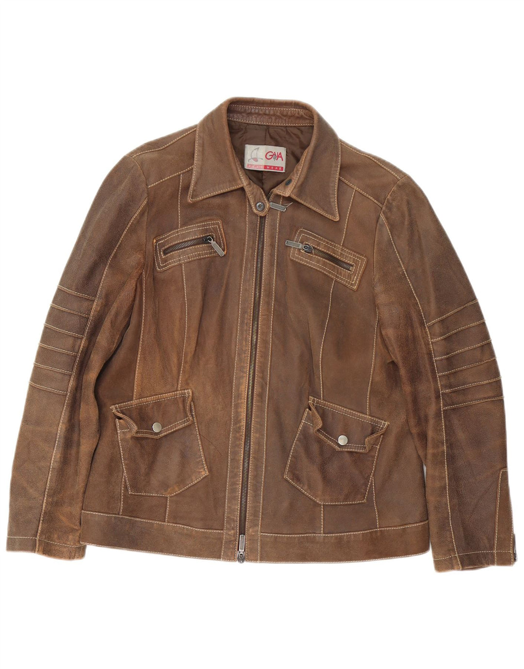 Giacca in pelle vintage da donna UK 14 grande in pelle marrone