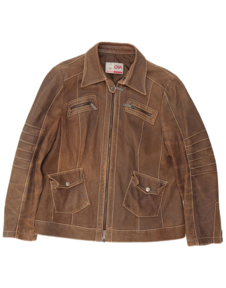 Giacca in pelle vintage da donna UK 14 grande in pelle marrone