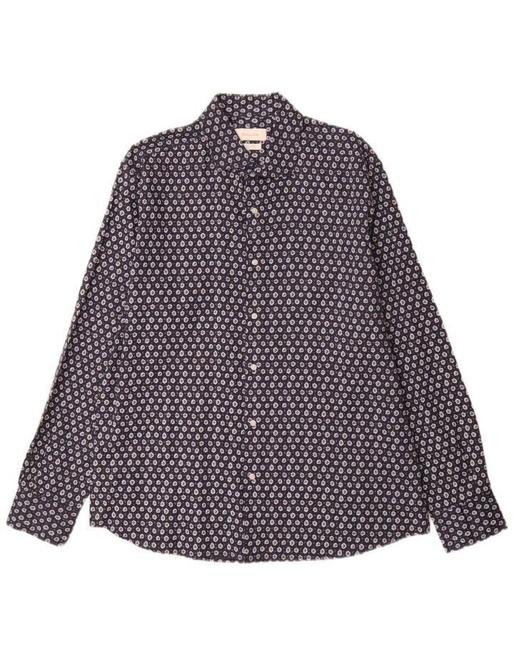 Camicia da uomo Massimo Dutti XL Lino floreale blu navy