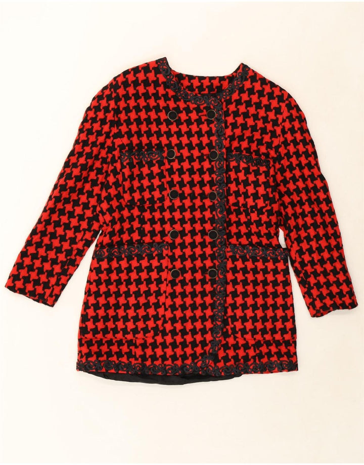 VINTAGE Womens Double Breasted Blazer Jacket EU 38 Medium Red Houndstooth Vintage Vintage and Second-Hand Vintage from Messina Hembry 