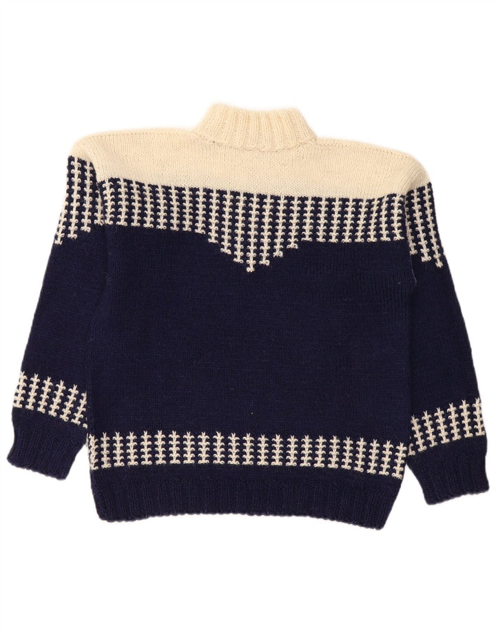 Maglione maglione collo alto da donna VINTAGE UK 14 blu navy medio