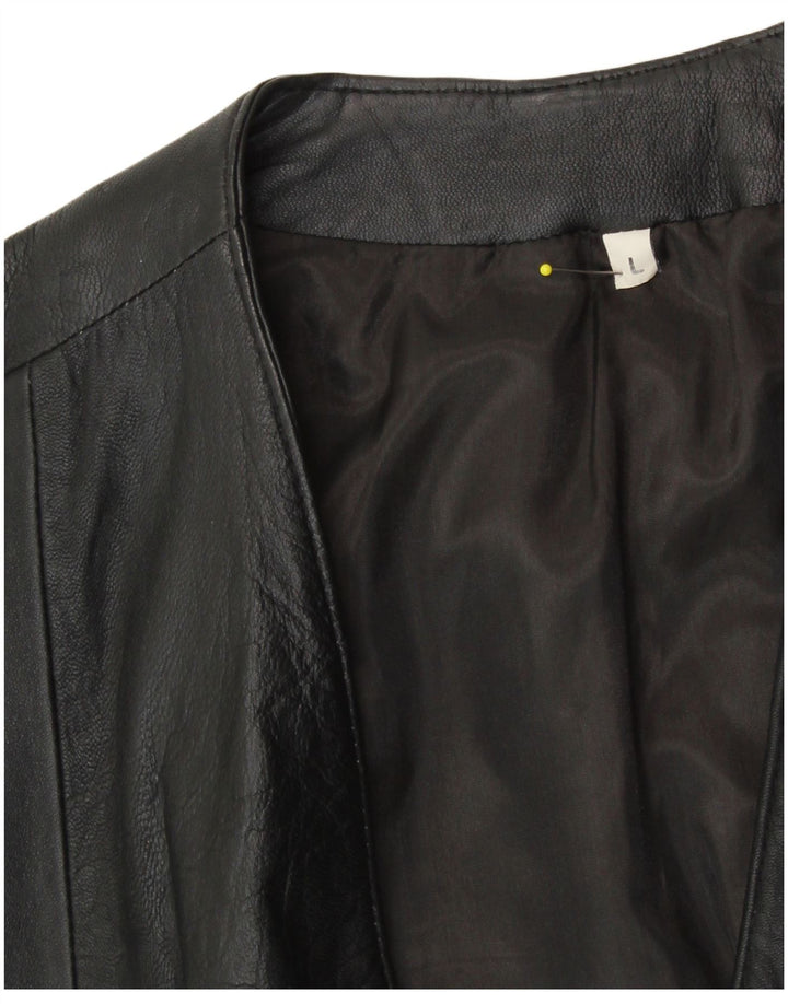 VINTAGE Mens Leather Waistcoat Large Black