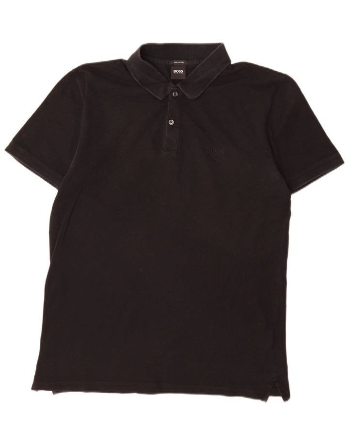 Polo da uomo Hugo Boss grande in cotone nero