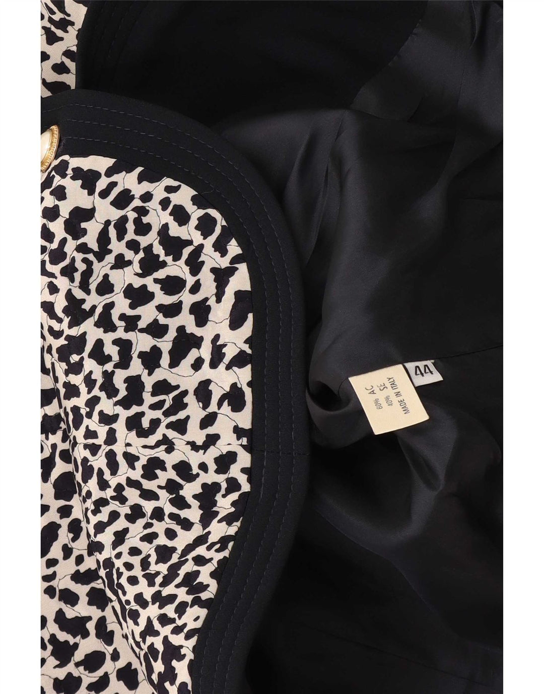 Giacca blazer vintage da donna con maniche a 3/4 IT 44 stampa animalier nera media