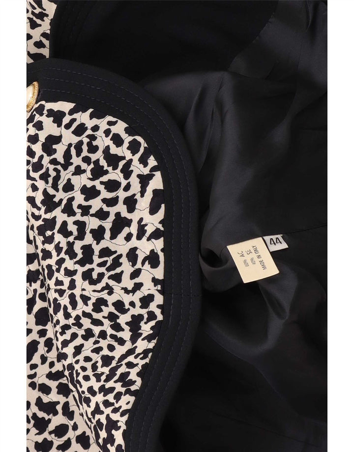 Giacca blazer vintage da donna con maniche a 3/4 IT 44 stampa animalier nera media